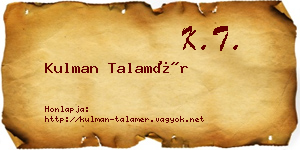 Kulman Talamér névjegykártya